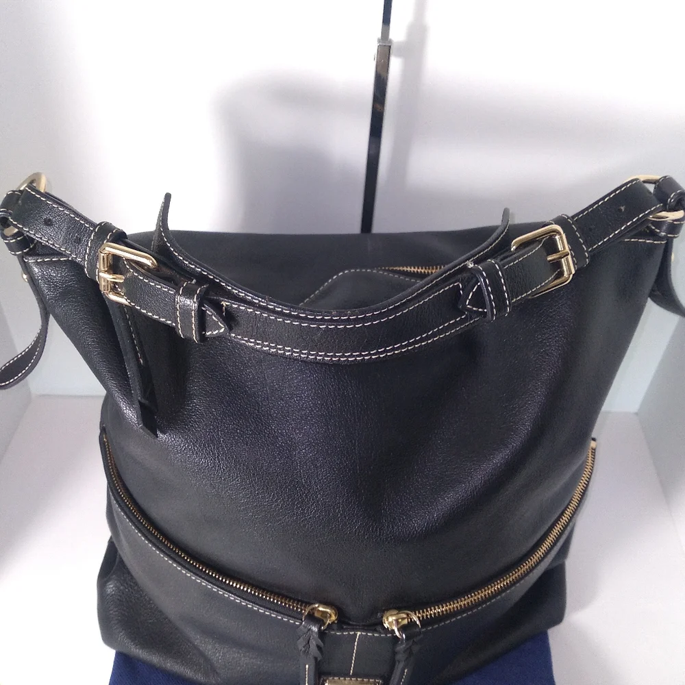 DOONEY & BOURKE DILLEN Black Pebbled Leather Large Hobo Bag